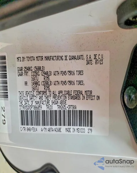 2023 Toyota Tacoma Access Cab z USA, uszkodzony, nr VIN 3TYRX5GN3PT086059